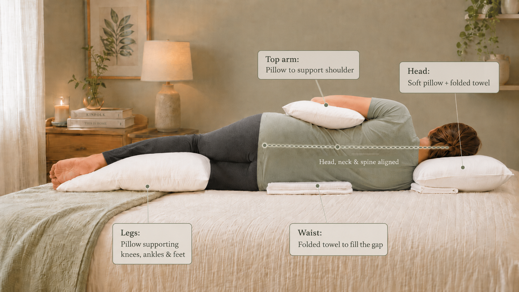 The Right-Side Sleep Guide for Women — Ergonomics, spine alignment & DIY pillow support