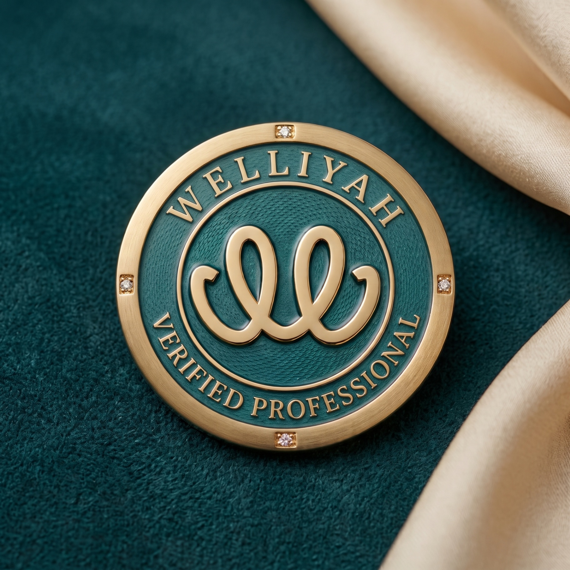 Welliyah Verified Professional — jewelry-grade lapel pin